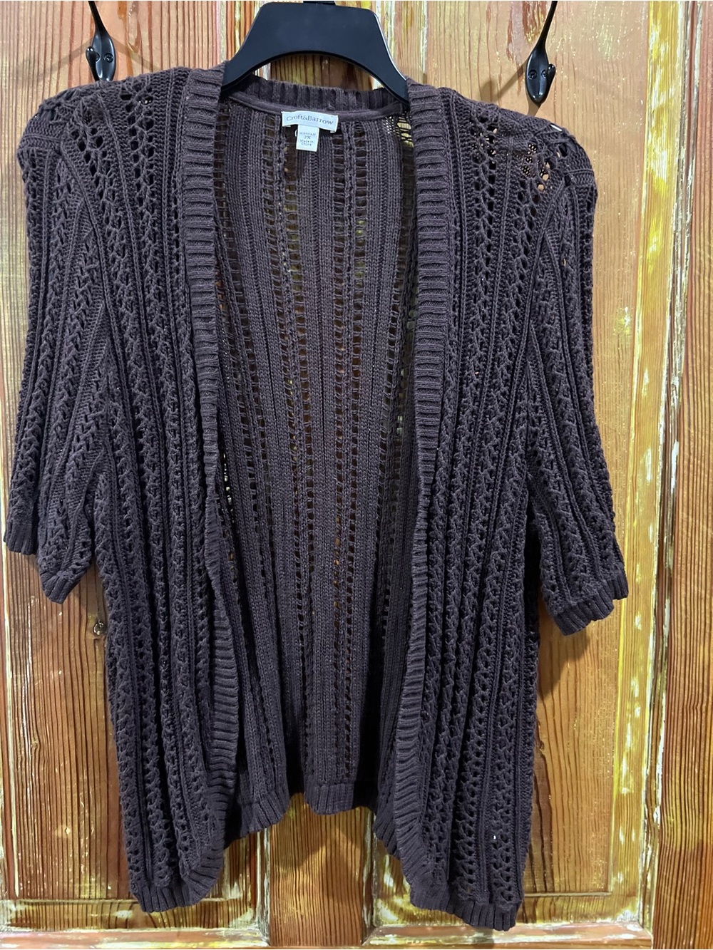 croft & barrow Open-Weave Short Sleeve Cardigan - Brown